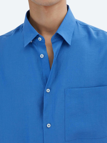 Saks Düz Oversize Fit Uzun Dokuma Casual Gömlek