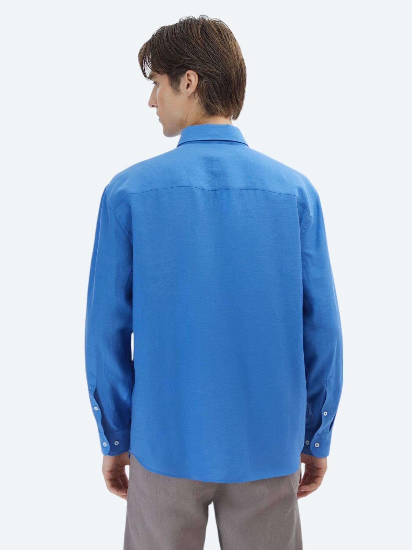 Saks Düz Oversize Fit Uzun Dokuma Casual Gömlek