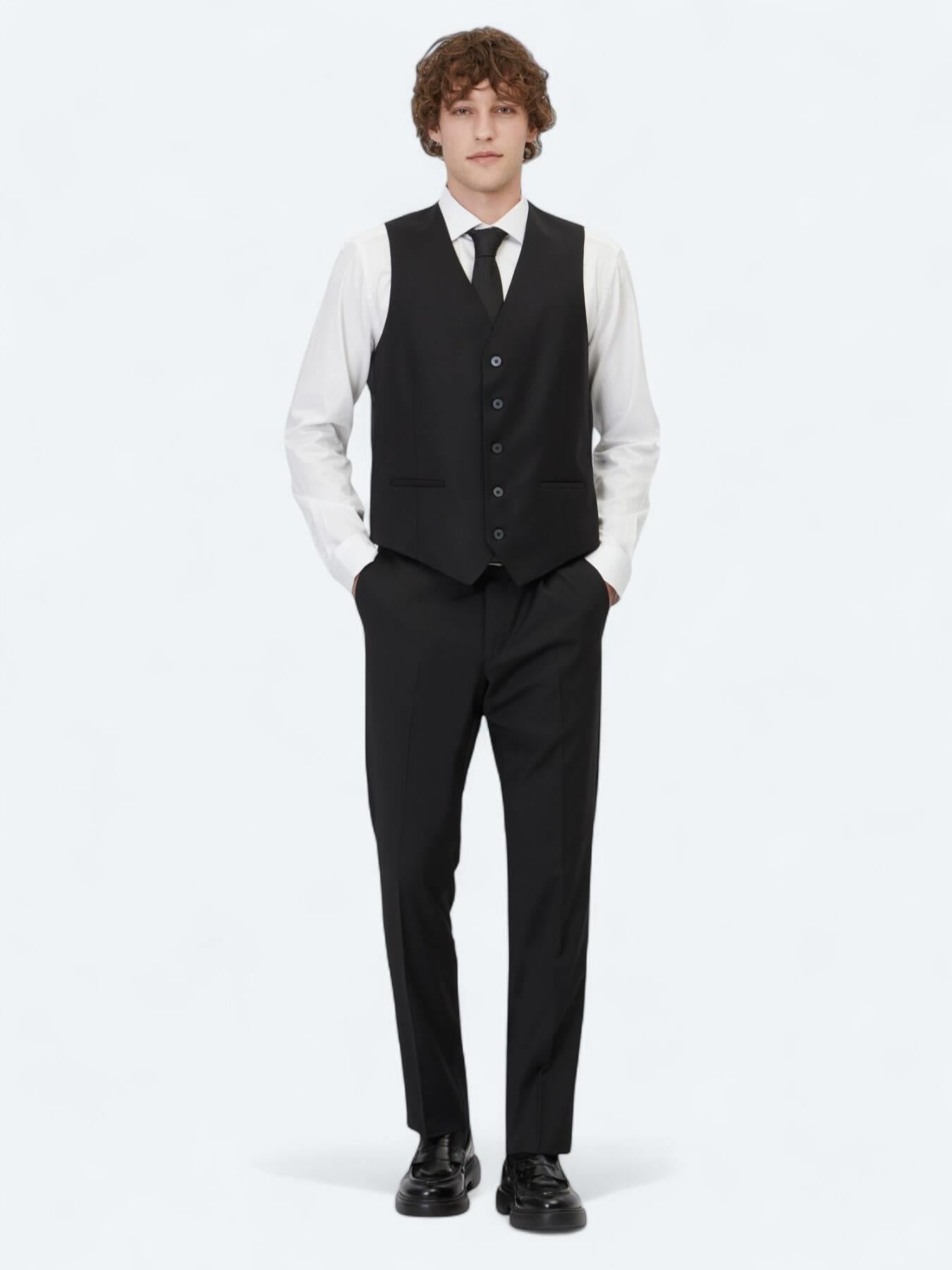 Siyah Slim Fit Klasik Dokuma Yelek