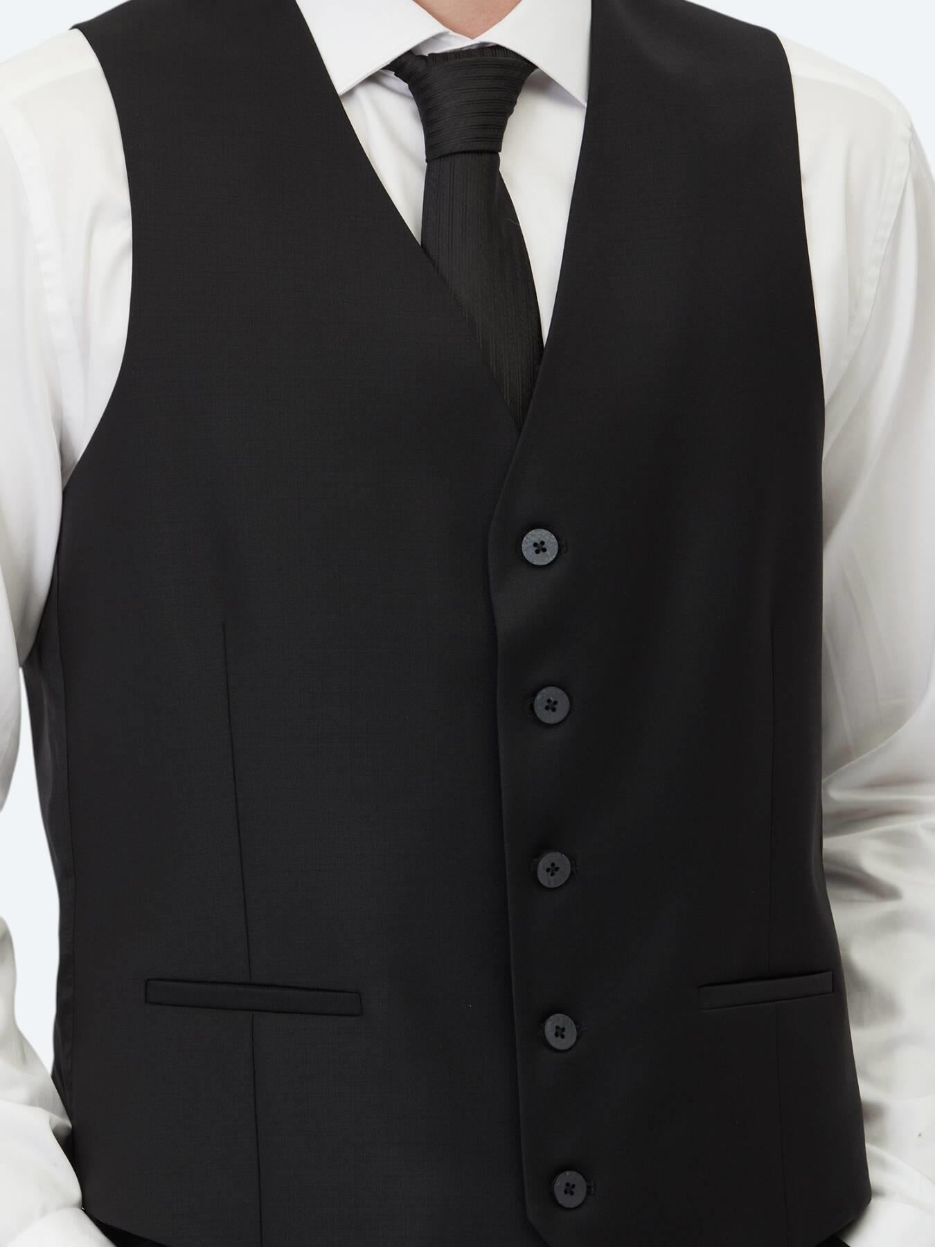 Siyah Slim Fit Klasik Dokuma Yelek