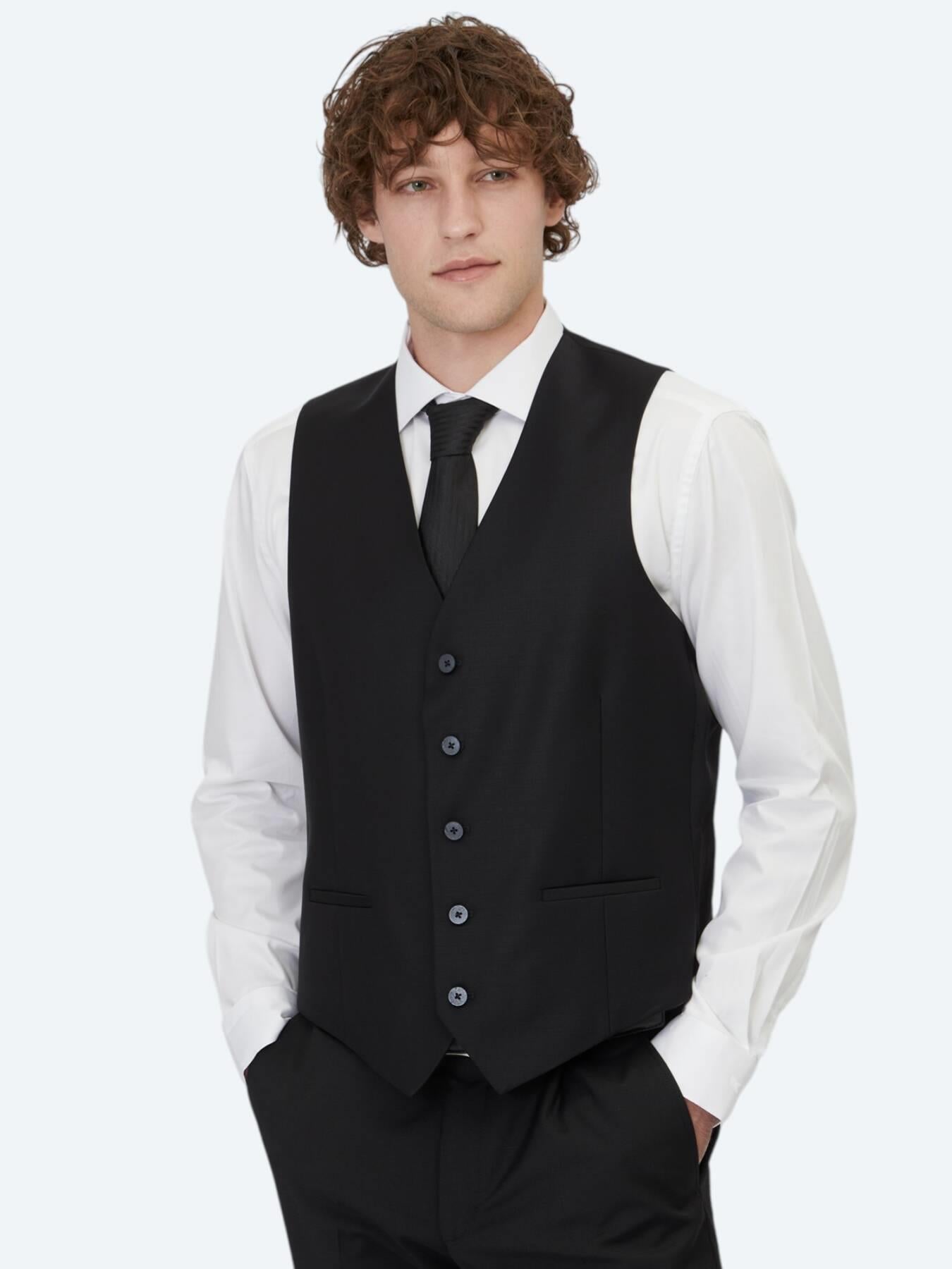 Siyah Slim Fit Klasik Dokuma Yelek