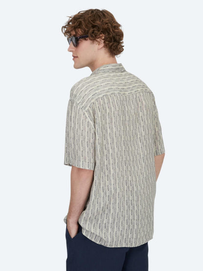 Mavi Desenli Oversize Fit Kısa Dokuma Casual Gömlek