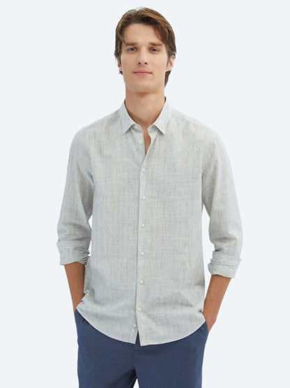 Mavi Çizgili Regular Fit Uzun Dokuma Casual Pamuk Karışımlı Gömlek