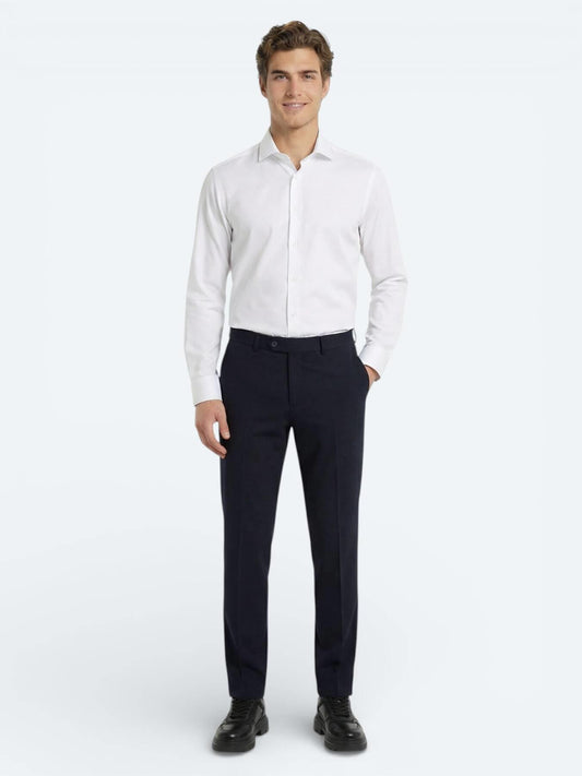 Lacivert Düz Dokuma Fitted Fit Klasik Yün Karışımlı Pantolon