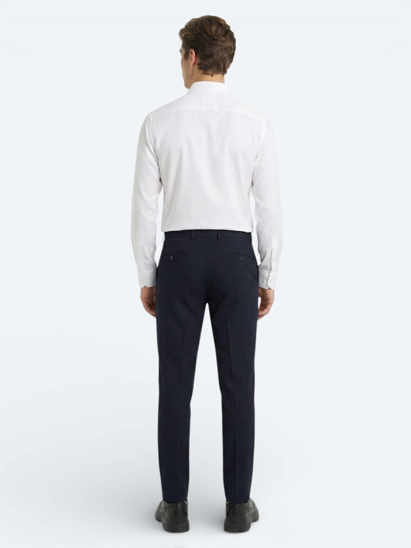 Lacivert Düz Dokuma Fitted Fit Klasik Yün Karışımlı Pantolon