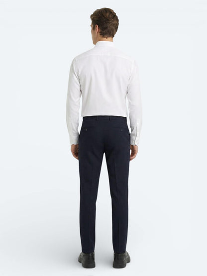 Lacivert Düz Dokuma Fitted Fit Klasik Yün Karışımlı Pantolon
