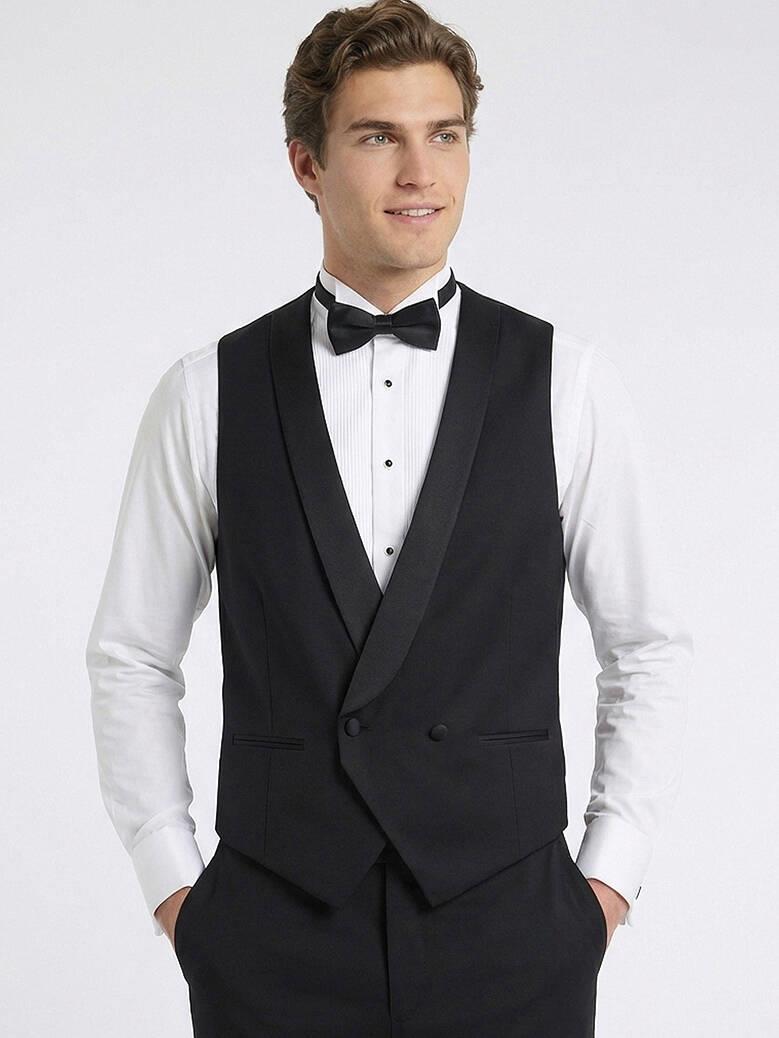 Siyah Slim Fit Klasik Dokuma Yelek