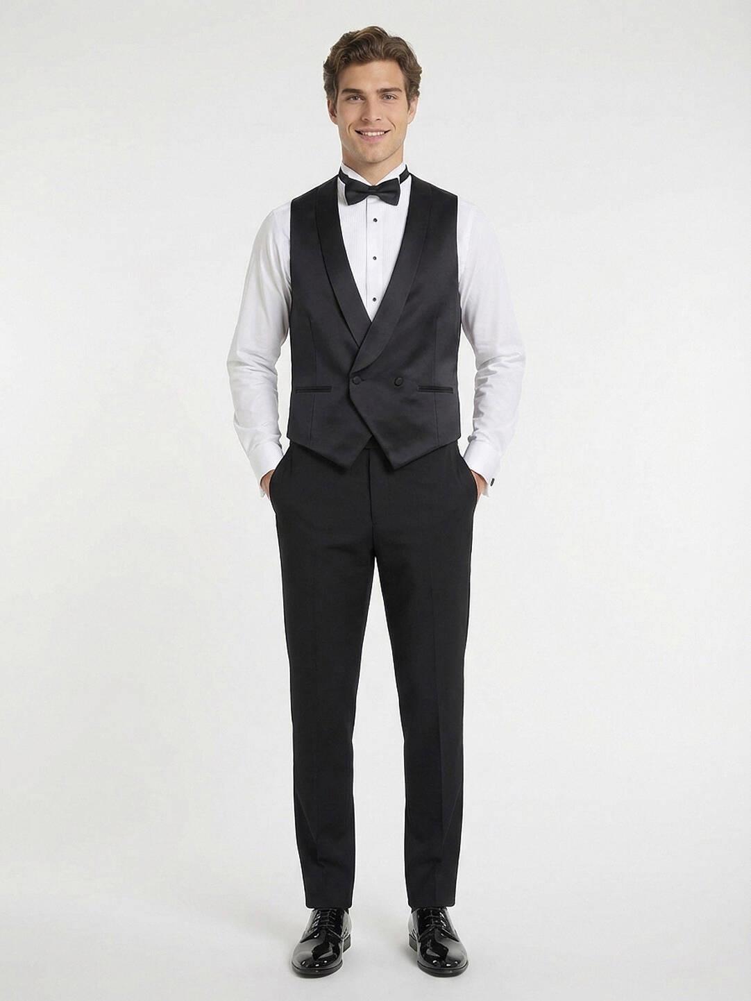 Siyah Slim Fit Klasik Dokuma Yelek