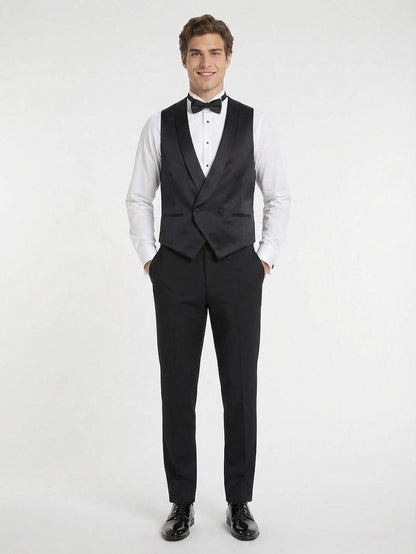 Siyah Slim Fit Klasik Dokuma Yelek