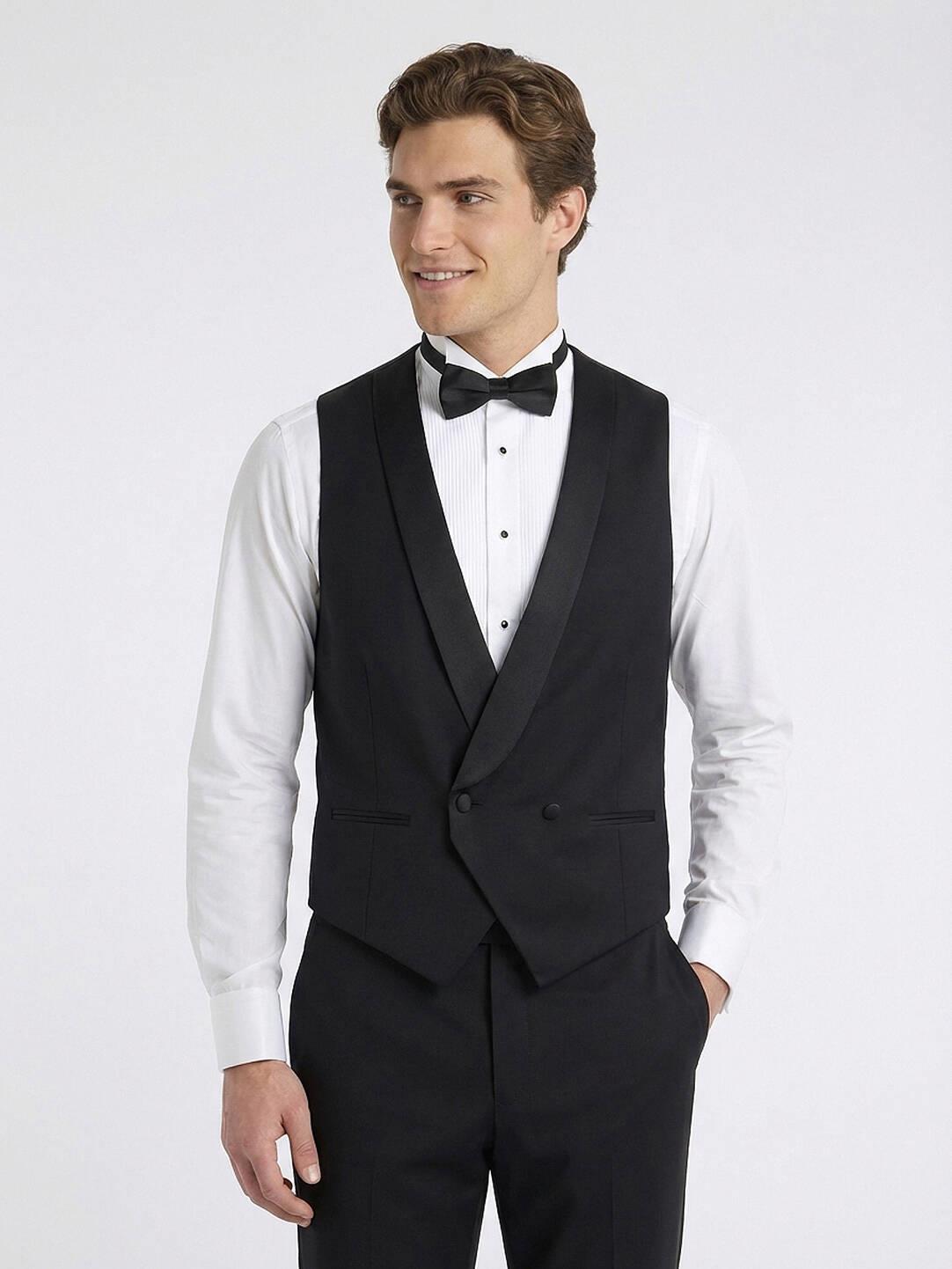 Siyah Slim Fit Klasik Dokuma Yelek