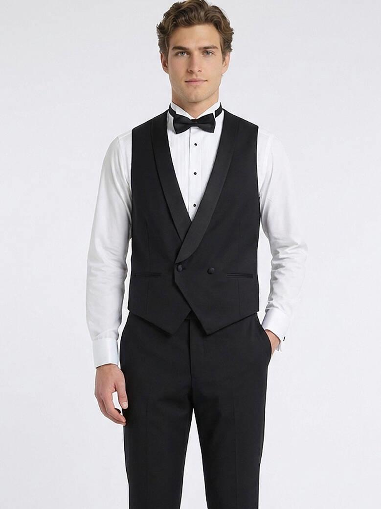 Siyah Slim Fit Klasik Dokuma Yelek