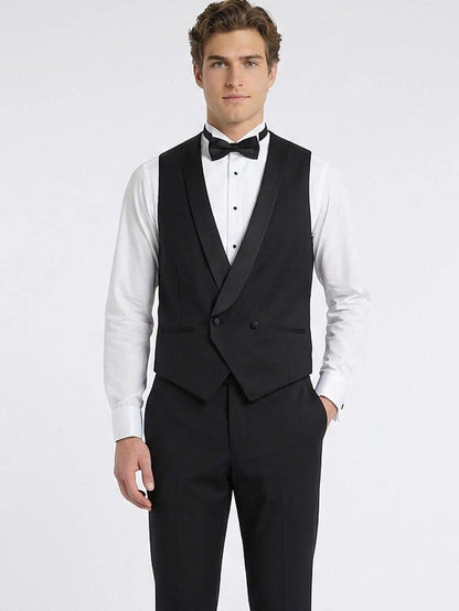 Siyah Slim Fit Klasik Dokuma Yelek