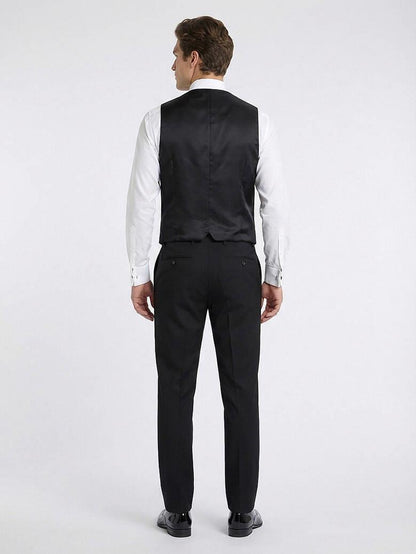 Siyah Slim Fit Klasik Dokuma Yelek