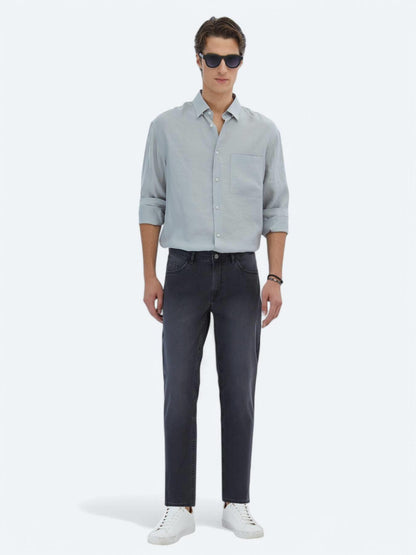 Gri Düz Oversize Fit Uzun Dokuma Casual Gömlek