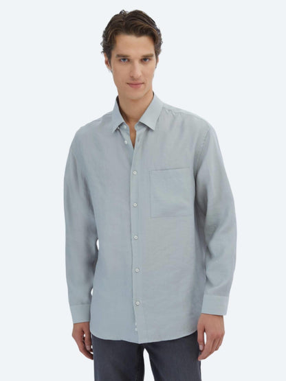 Gri Düz Oversize Fit Uzun Dokuma Casual Gömlek