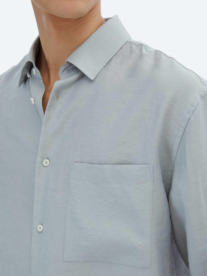 Gri Düz Oversize Fit Uzun Dokuma Casual Gömlek