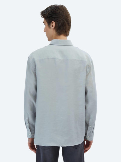 Gri Düz Oversize Fit Uzun Dokuma Casual Gömlek