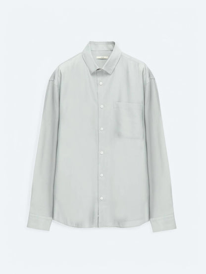 Gri Düz Oversize Fit Uzun Dokuma Casual Gömlek