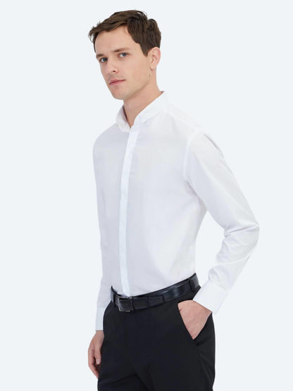 Beyaz Regular Fit Uzun Dokuma Klasik %100 Pamuk Gömlek