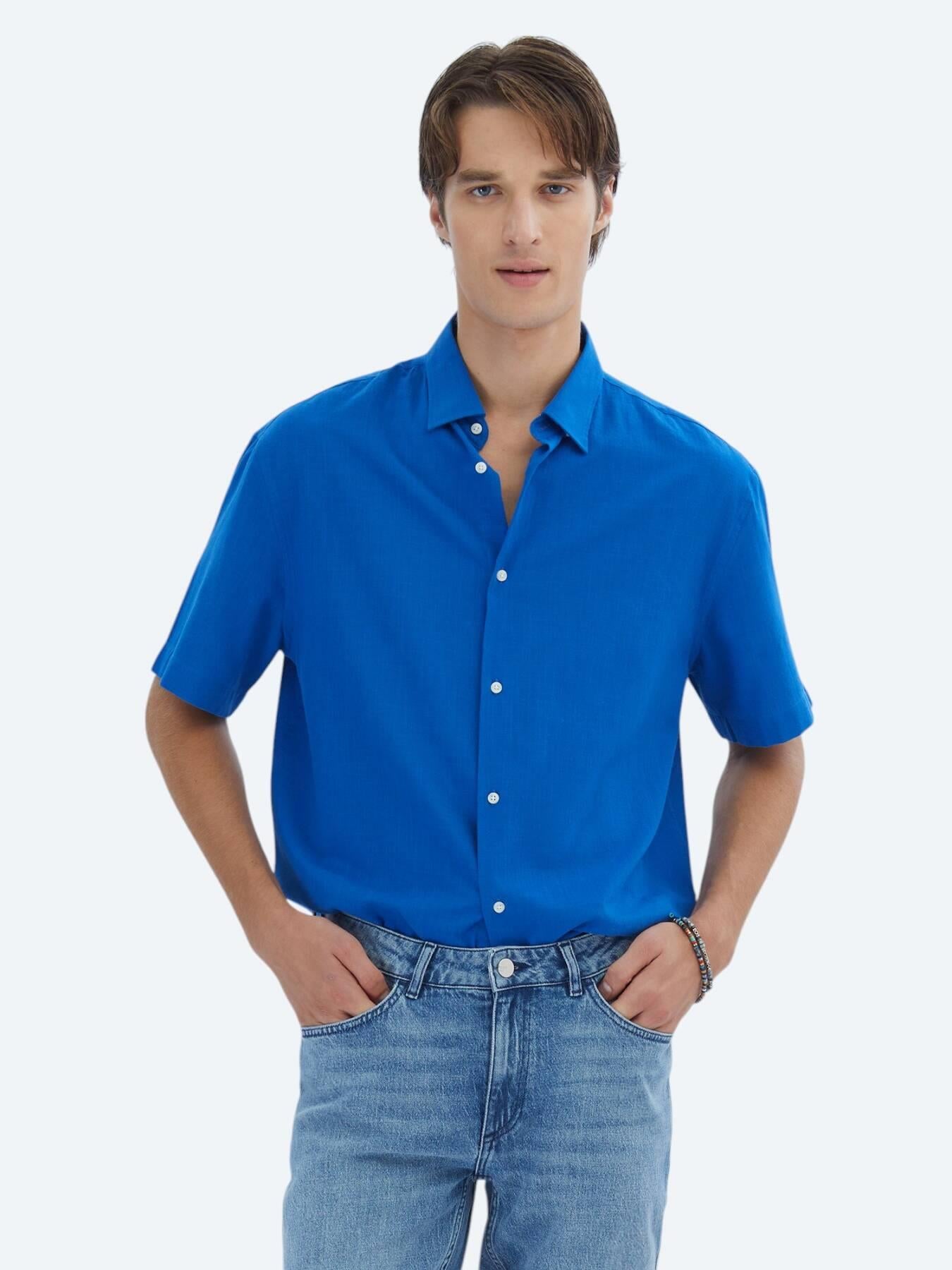Saks Oversize Fit Kısa Dokuma Casual %100 Pamuk Gömlek