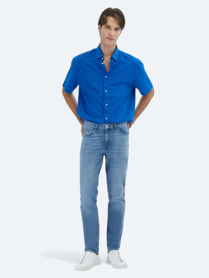 Saks Oversize Fit Kısa Dokuma Casual %100 Pamuk Gömlek