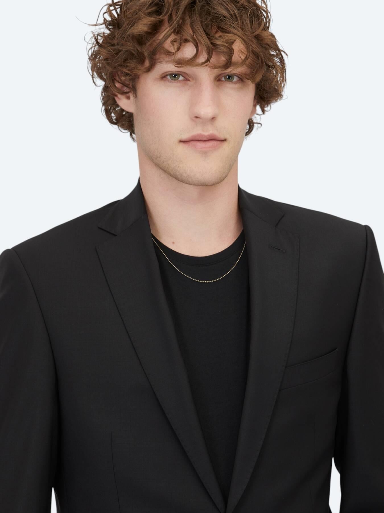 Siyah Düz Slim Fit Yün Karışımlı Takım Elbise