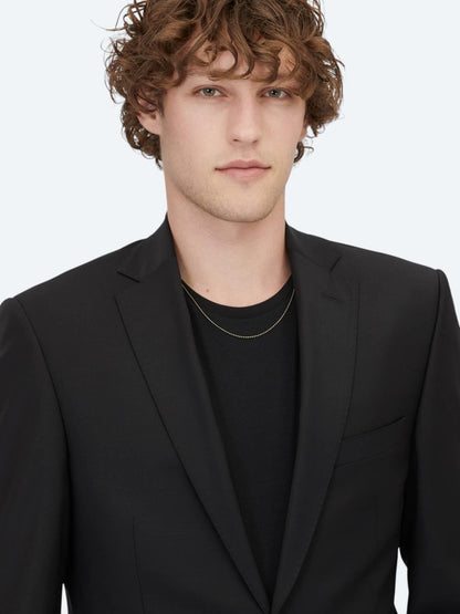 Siyah Düz Slim Fit Yün Karışımlı Takım Elbise