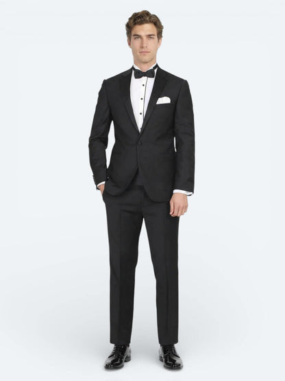 Siyah Düz Slim Fit Kelebek Yaka Dokuma Smokin Takım Elbise