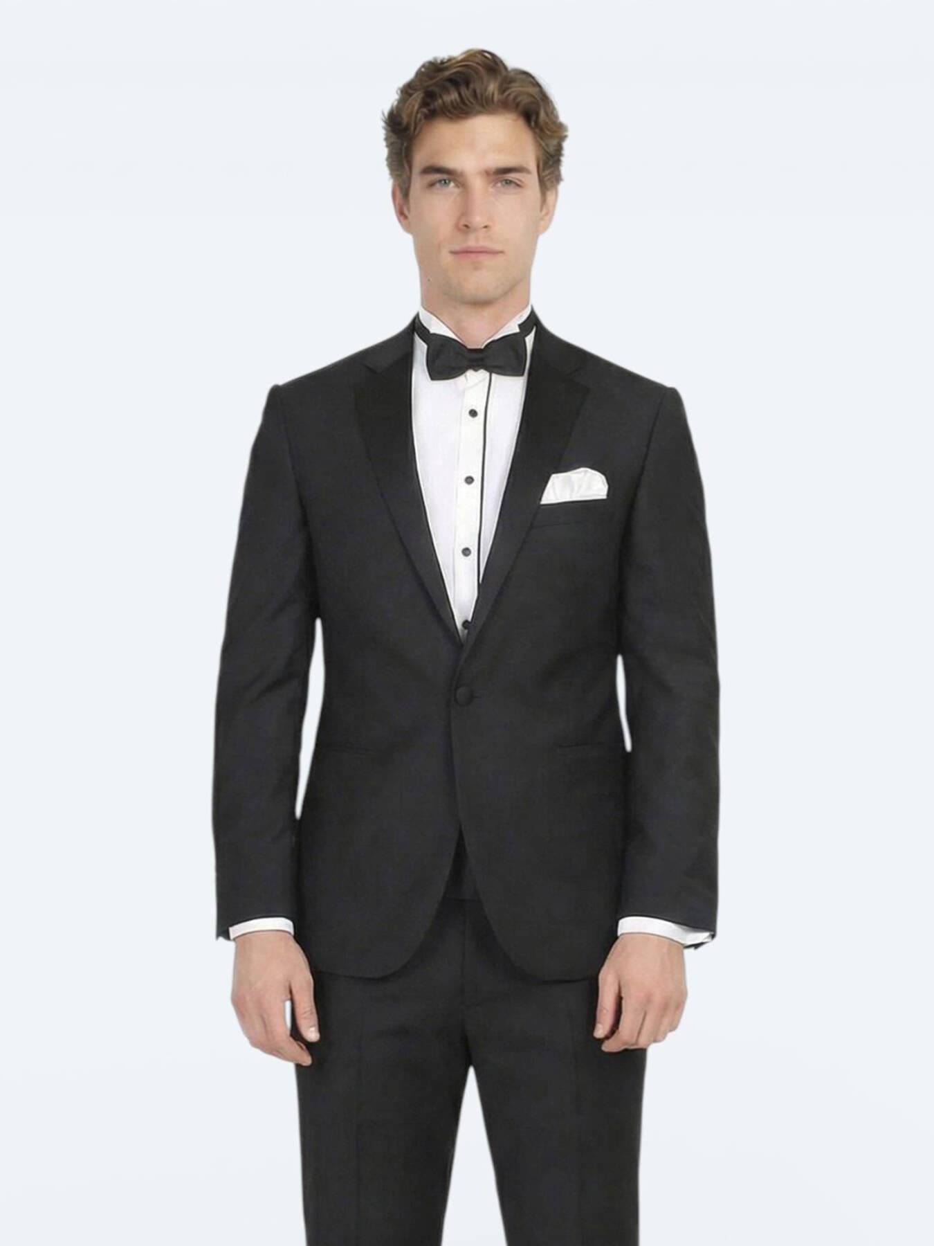 Siyah Düz Slim Fit Kelebek Yaka Dokuma Smokin Takım Elbise