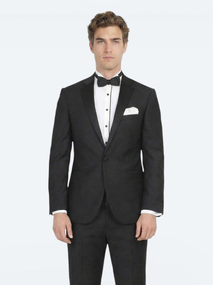 Siyah Düz Slim Fit Kelebek Yaka Dokuma Smokin Takım Elbise
