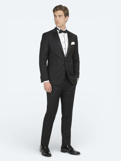 Siyah Düz Slim Fit Kelebek Yaka Dokuma Smokin Takım Elbise