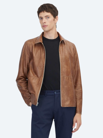 Vizon Regular Fit Gömlek Yaka Smart Casual Çift Taraflı Deri Mont