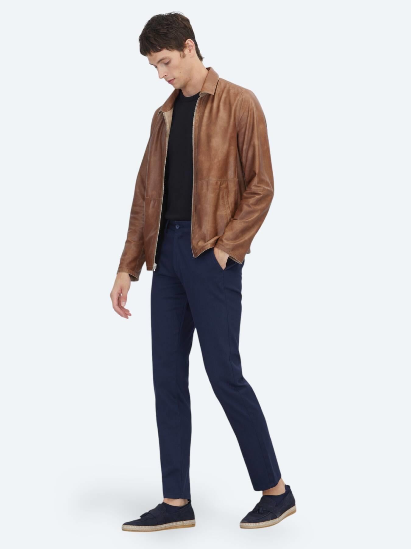 Vizon Regular Fit Gömlek Yaka Smart Casual Çift Taraflı Deri Mont