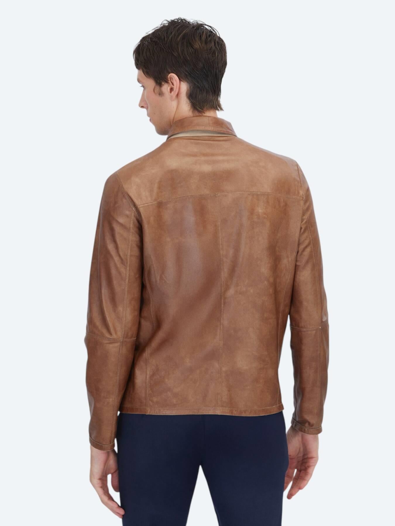 Vizon Regular Fit Gömlek Yaka Smart Casual Çift Taraflı Deri Mont
