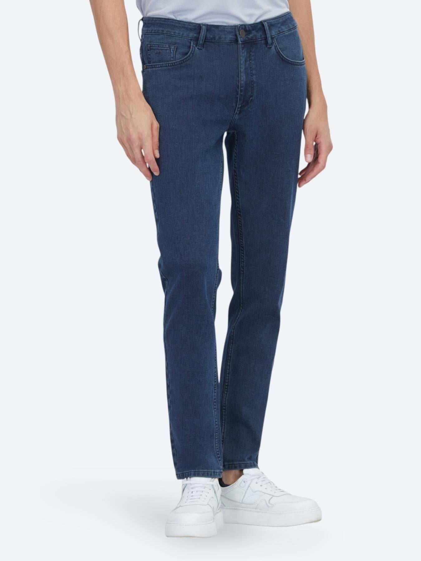 Lacivert Slim Fit Denim Pamuk Karışımlı Pantolon