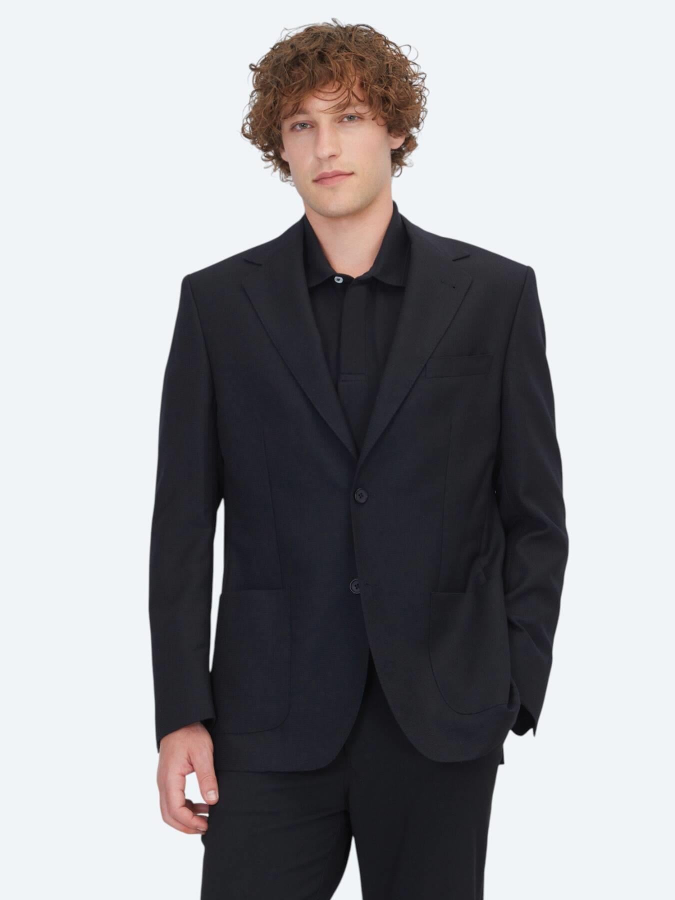 Siyah Mikro Modern Fit %100 Yün Ceket