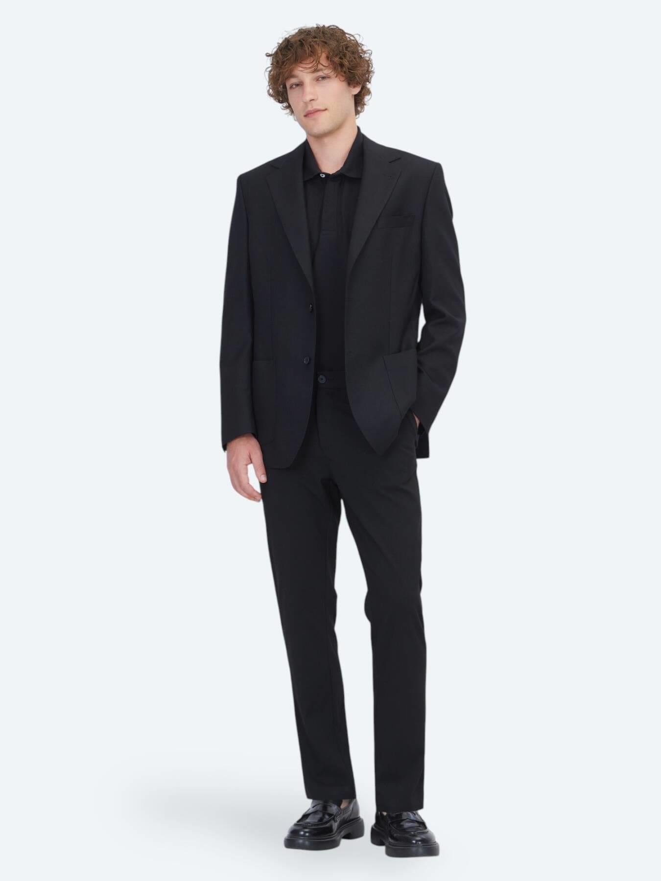 Siyah Mikro Modern Fit %100 Yün Ceket