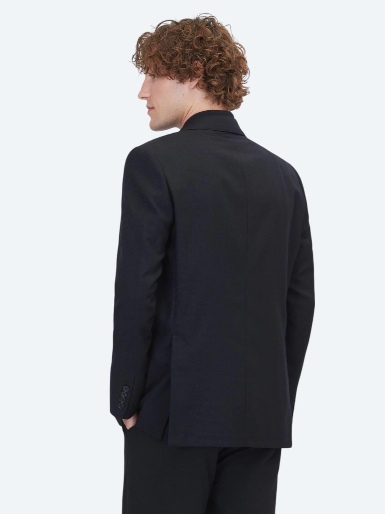 Siyah Mikro Modern Fit %100 Yün Ceket