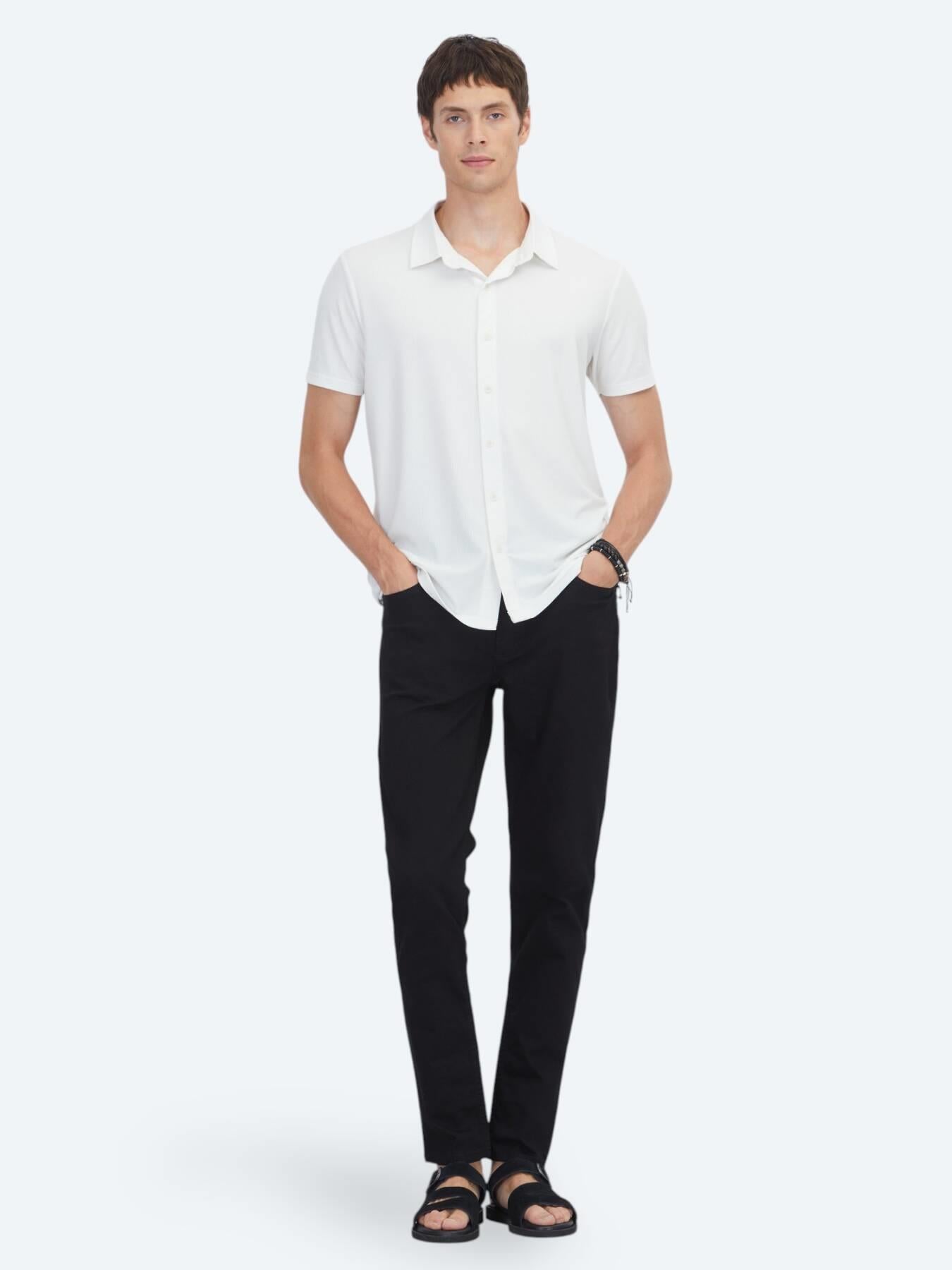 Beyaz Çizgili Regular Fit Kısa Casual Gömlek