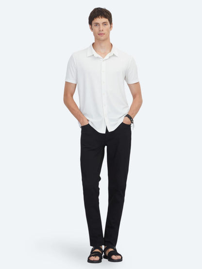 Beyaz Çizgili Regular Fit Kısa Casual Gömlek
