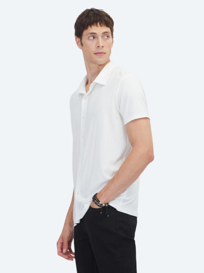 Beyaz Çizgili Regular Fit Kısa Casual Gömlek
