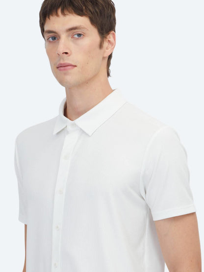Beyaz Çizgili Regular Fit Kısa Casual Gömlek