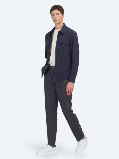 Lacivert Regular Fit Gömlek Yaka Casual Dokuma Mont