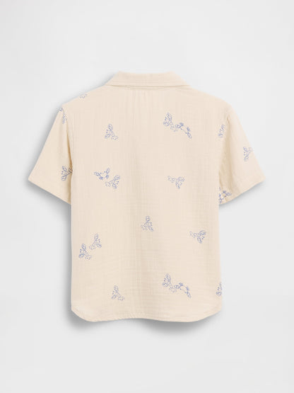 Bej Pamuk Gauze Baskılı Polo T-shirt