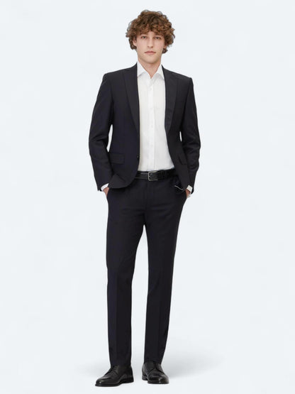 Lacivert Düz Slim Fit Yün Karışımlı Takım Elbise