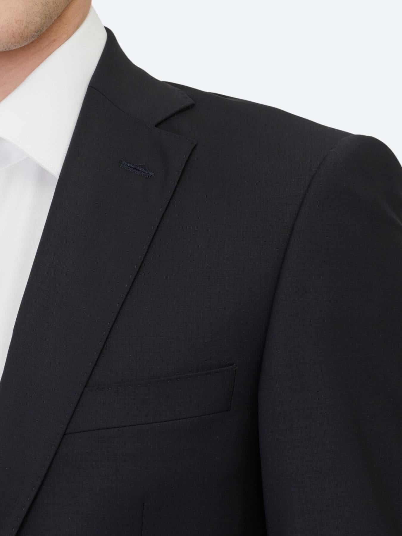Lacivert Düz Slim Fit Yün Karışımlı Takım Elbise