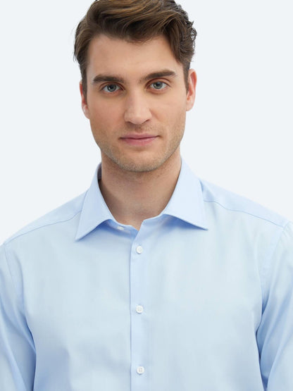 Koyu Mavi Düz Slim Fit Uzun Dokuma Klasik %100 Pamuk Gömlek