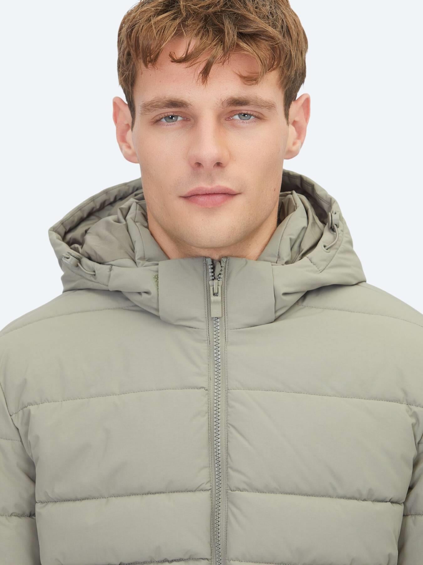 Haki Regular Fit Kapüşonlu Casual Dokuma Mont