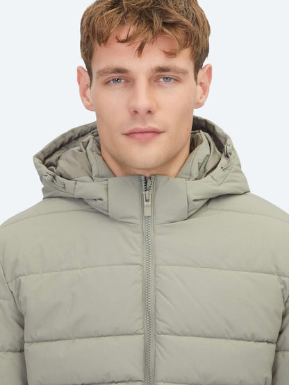Haki Regular Fit Kapüşonlu Casual Dokuma Mont
