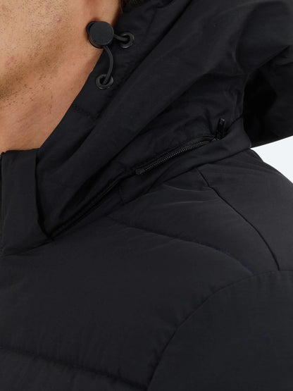 Siyah Regular Fit Kapüşonlu Casual Dokuma Mont